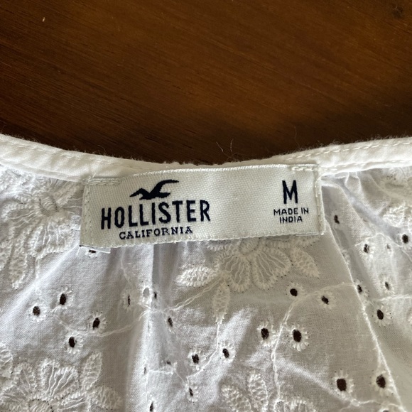 White Eyelet Lace Square Neck Bow Detail Long Sleeve Hollister Crop Top Size M - Picture 7 of 8